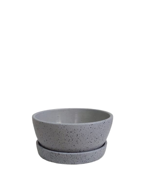 Grey Terrazzo Decorative Plant Pot with Plate - 25 cm 0