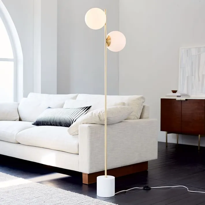 Modern Gold Steel Floor Lamp With Marble Base and 2 Opal Globes - YL750 1