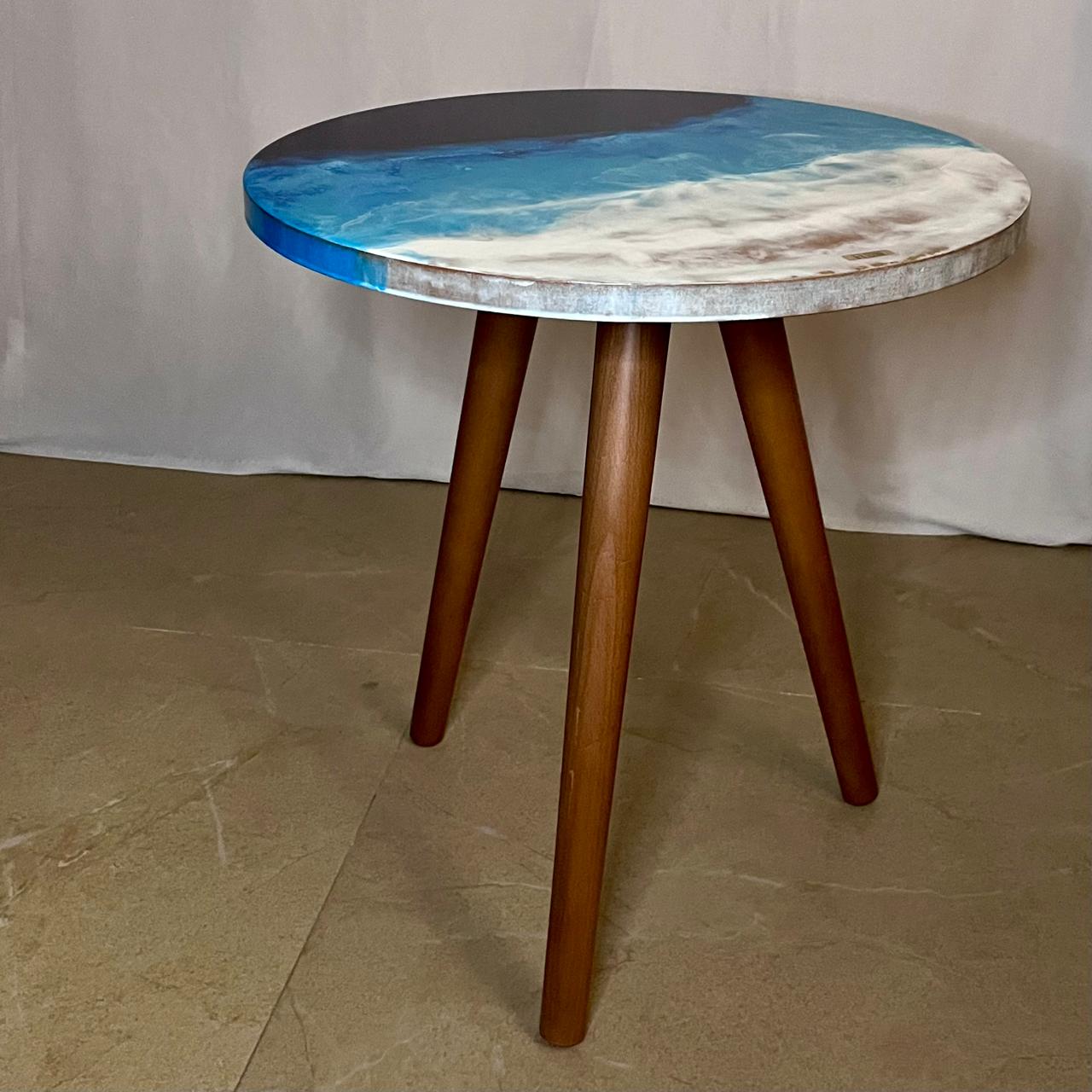 Round Seascape Wooden Side Table 3