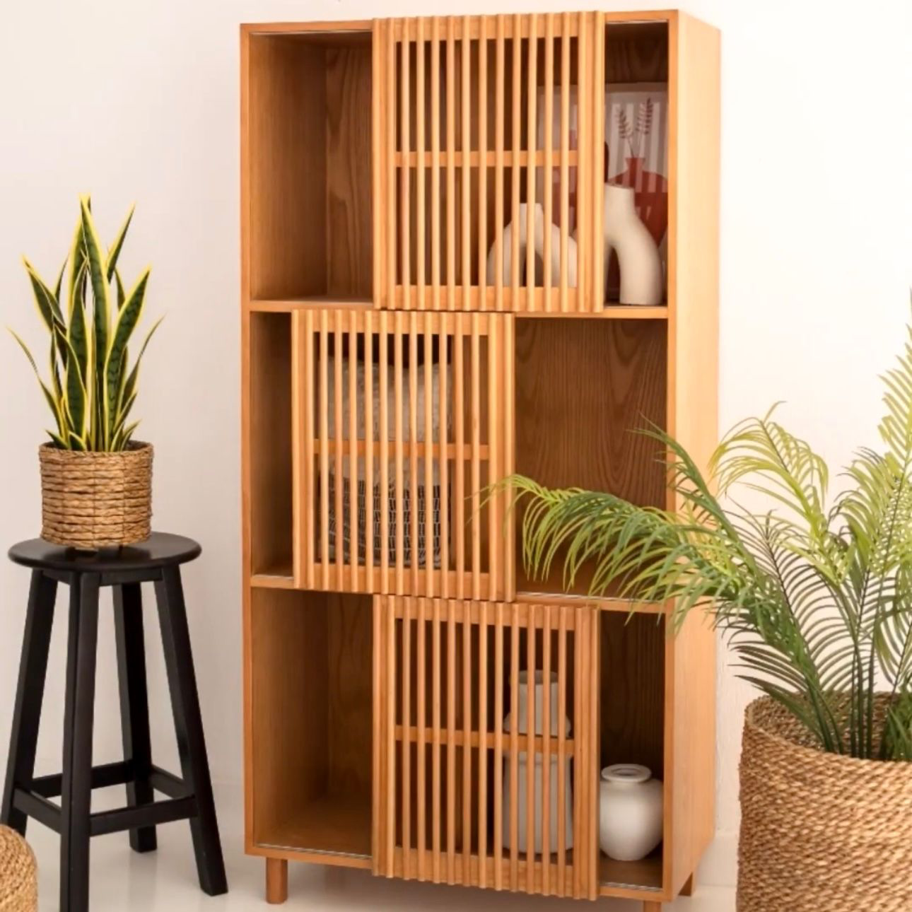 Beyla Shelf Unit In Natural Beech Wood With Oak Veneer 4