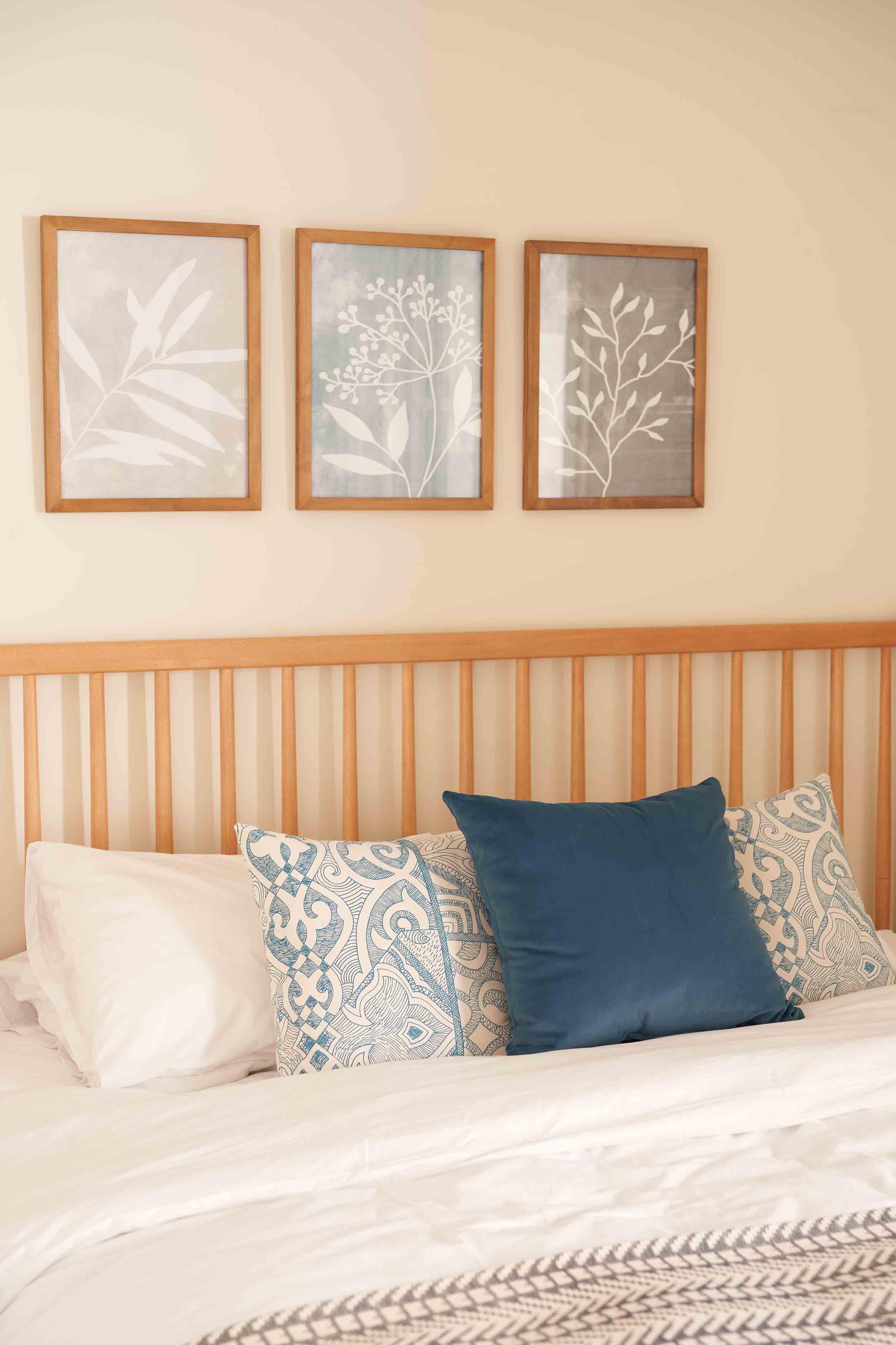 Minimalist Abstract Botanical Printed Artwork With Wooden Frame - Set of 3 1