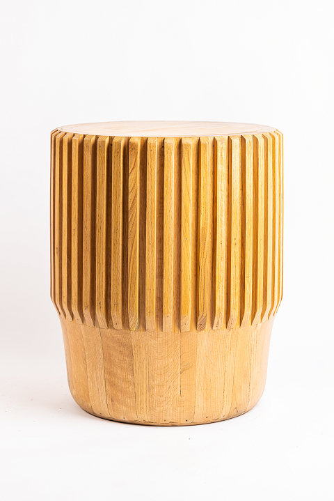 Ellinor Side Table - American Oak Wood - Fluted Round Design 0