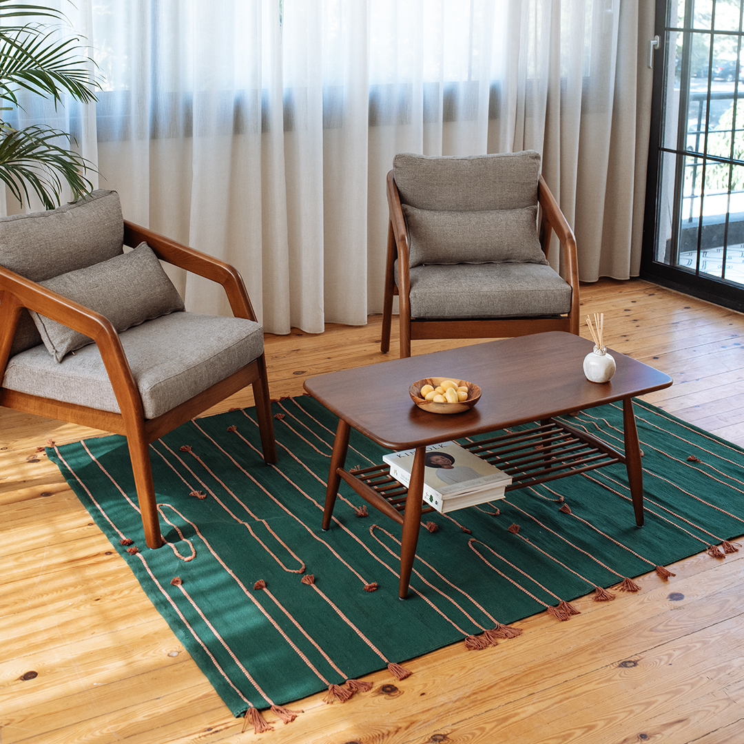 Emerald Green Handwoven Rug with Red Accent Detailing – Modern Minimalist Design 2