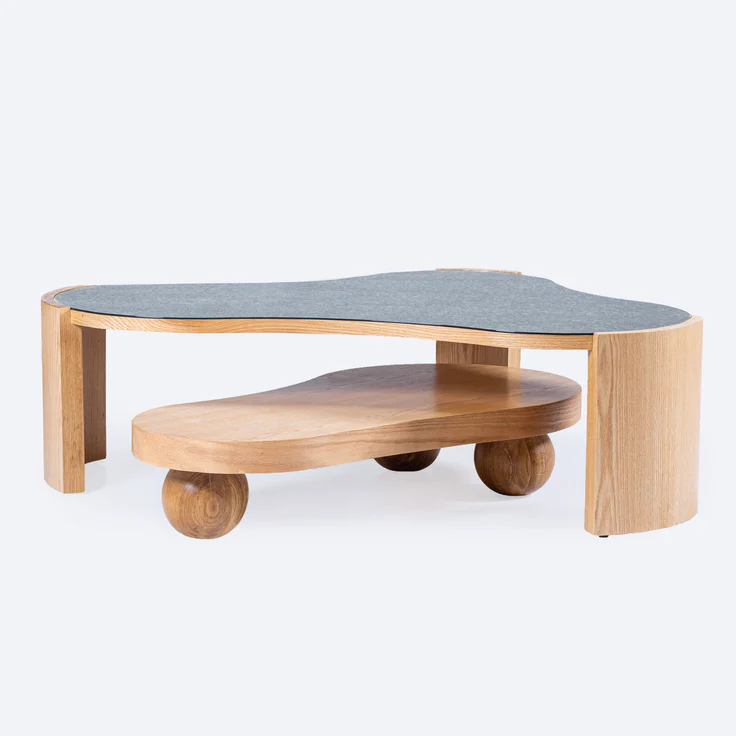 Dunes Coffee Table - Two Levels - Beech Wood - Glass Top 0
