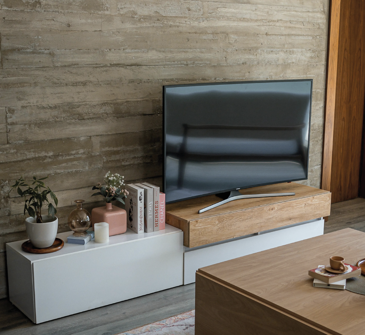Almada Modern TV Unit – High-Quality MDF Base With Wooden Top 1