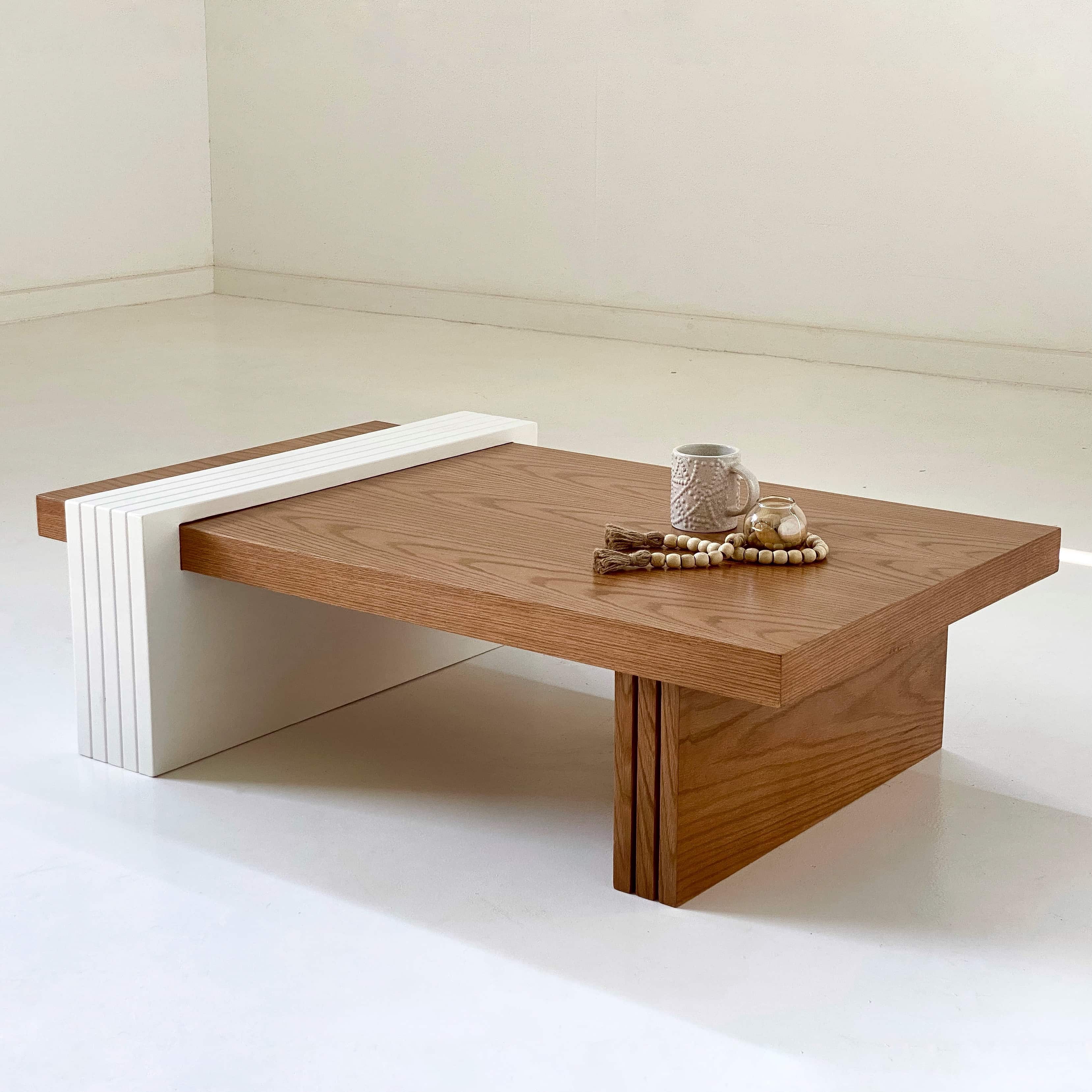 Natural & White Coffee Table - Beech Wood & Oak Veneer 1