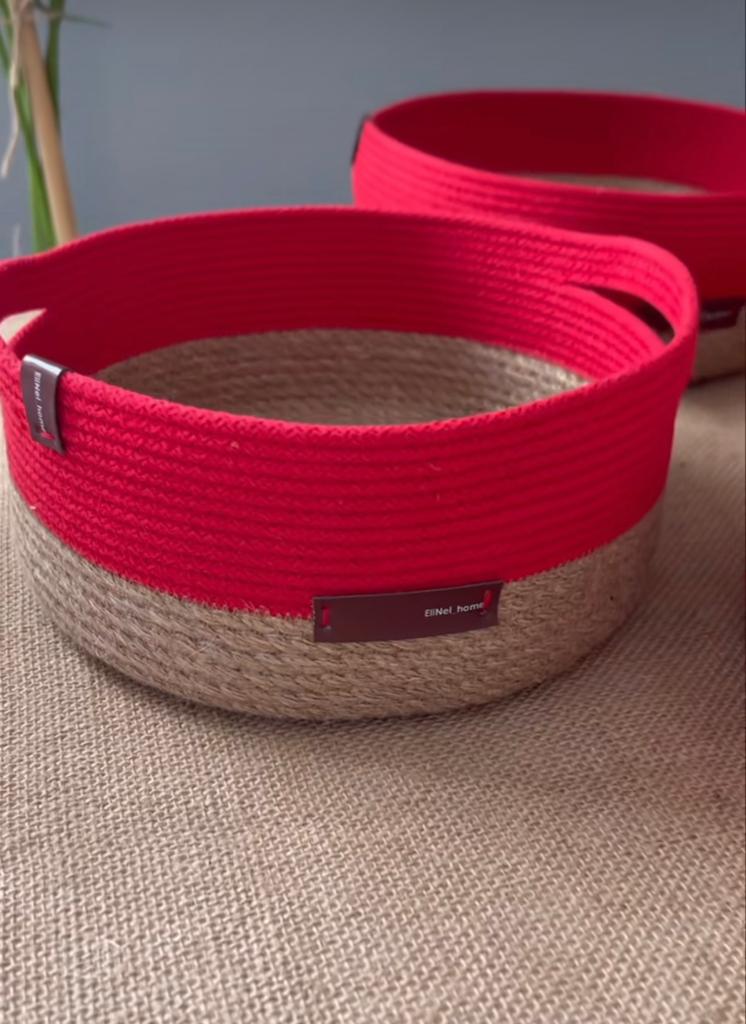 Handmade Woven Jute x cotton basket 0