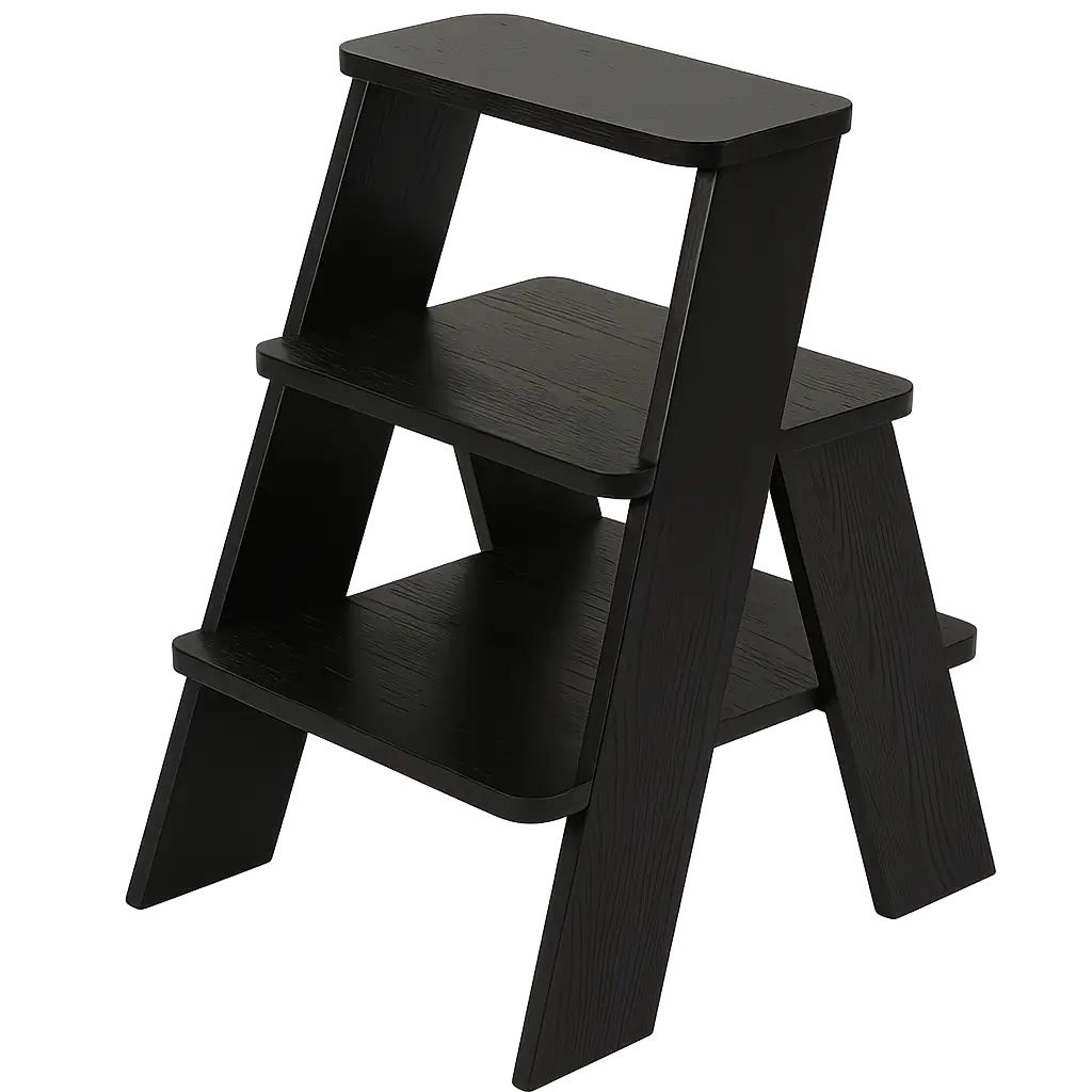 Black 3-Step Counter Wood Stool 0