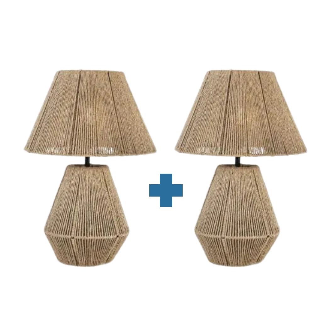 Boho Table Lamps – Set of 2 – Sculptural Rope Design with Warm Glow - A91 0