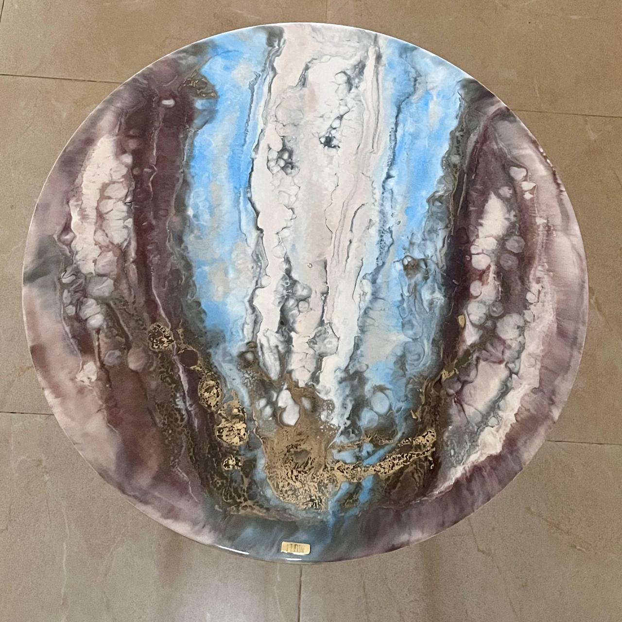 Light Blue & Maroon Center Tables – Set of 2 3