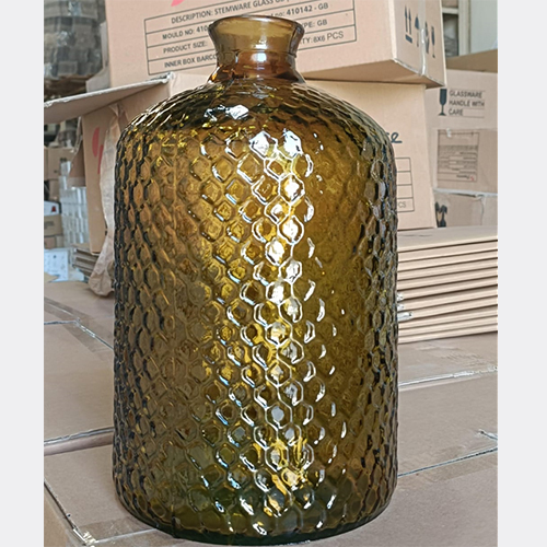 Patterned Serene Vase – Honey Brown - Textured Recycled Glass 1