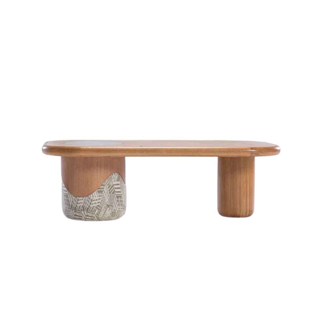 Jamila Beech Wood Coffee Table With Glass Top 0