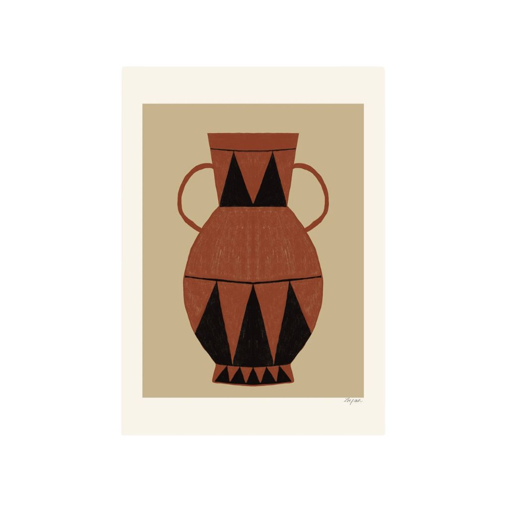 Terracotta and Black Vase Illustration – Japandi Style Wall Decor 0