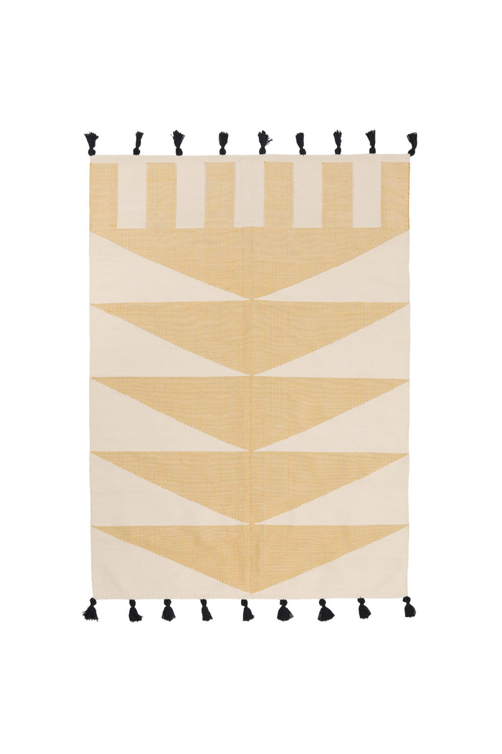 Yellow Cascade Handwoven Cotton Rug – Geometric Pattern With Tassels 1