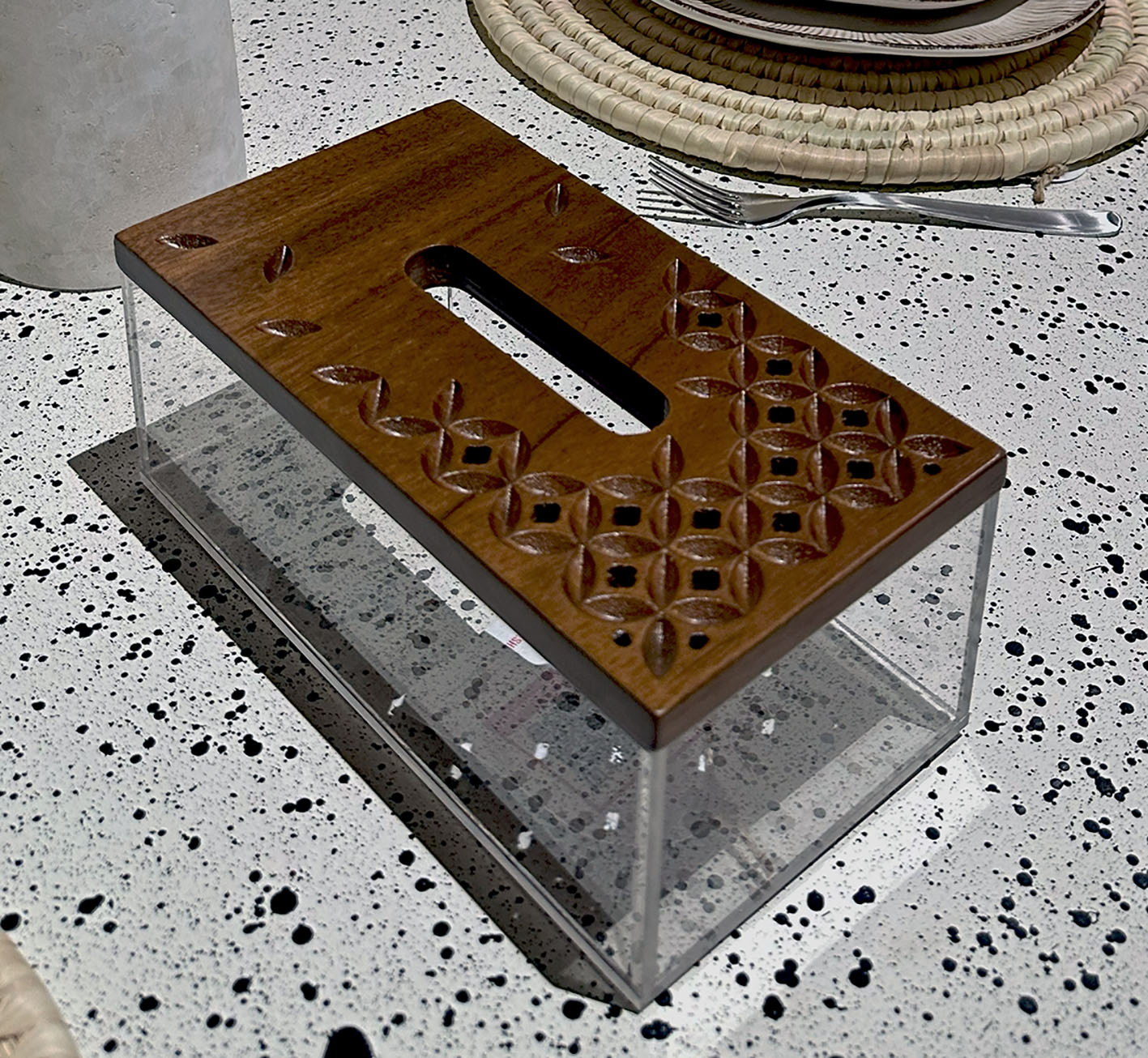 Quadra tissue box 01 - Hand carved Teak Wood 2