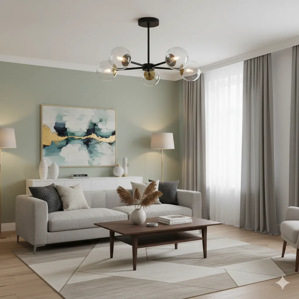 Modern Steel Ceiling Lamp With 5 Clear Glass Globes in Black & Gold - YL740 1