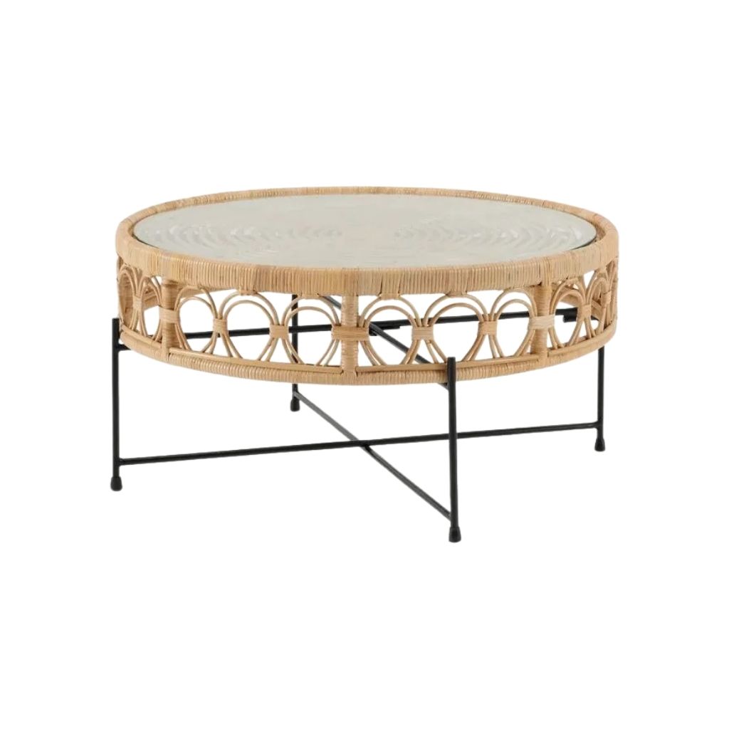 Bamboo & Metal Coffee Table With Handwoven Details 0