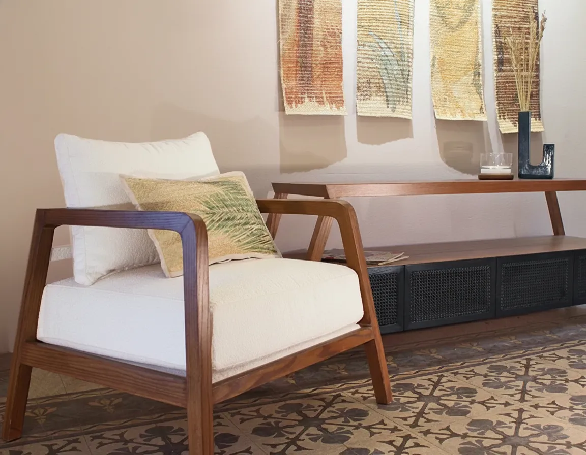 Hedj Armchair With Wooden Frame - Cushioned Back & Seat 4