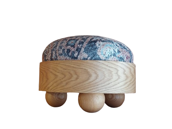 Bonba Pouf - Upholstered Seat With Carved Wooden Base 7