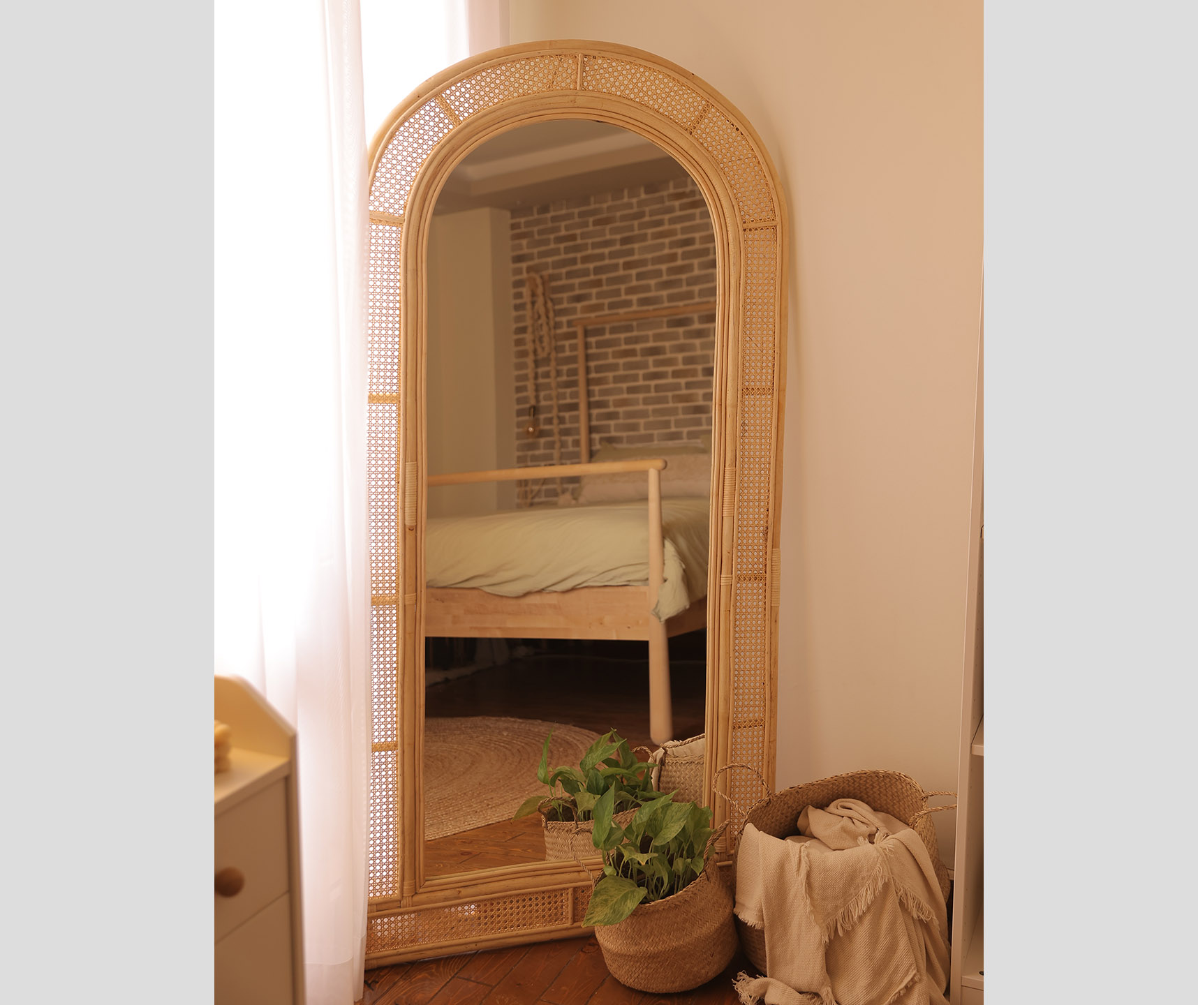 Josie Handcrafted Boho-Style Cane and Bamboo Mirror 1