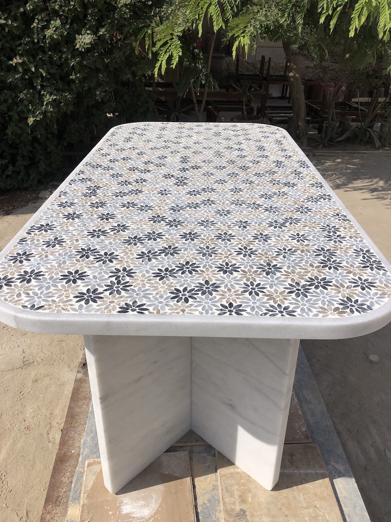 In Full Bloom Marble Dining Table With Mosaic Design 2