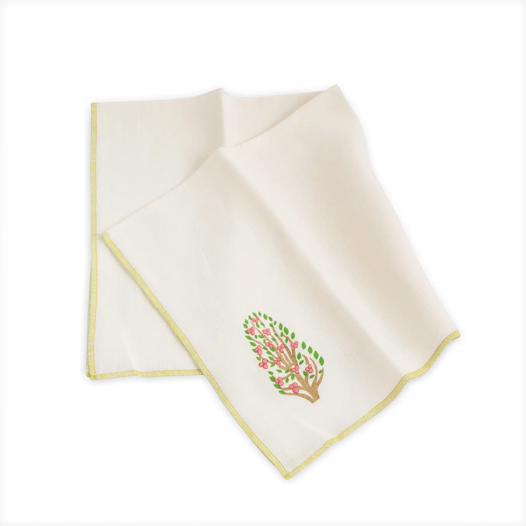 6 Napkin Linen Ecru Orchard Tree Green 1