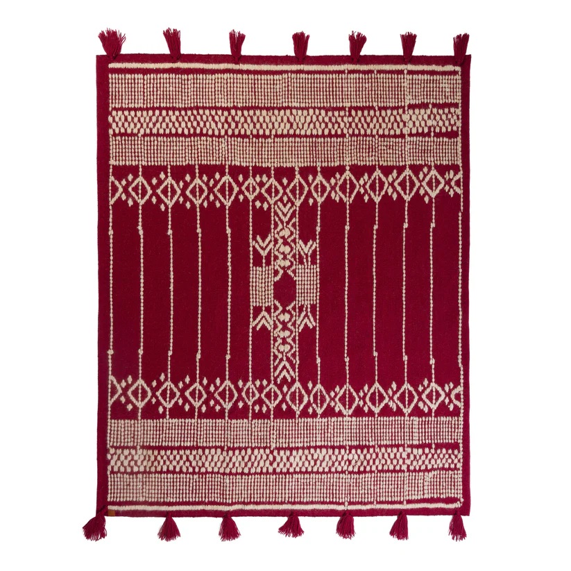 Marrakesh Kilim Rug – Rich Burgundy Elegance with Handwoven Tassels 0