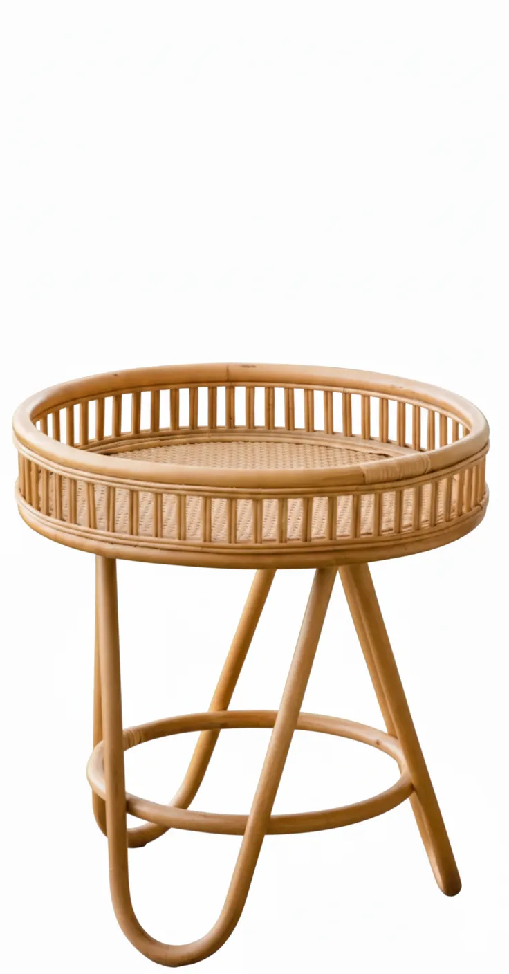 Laura Bamboo Side Table - Cane Top - Round Design image