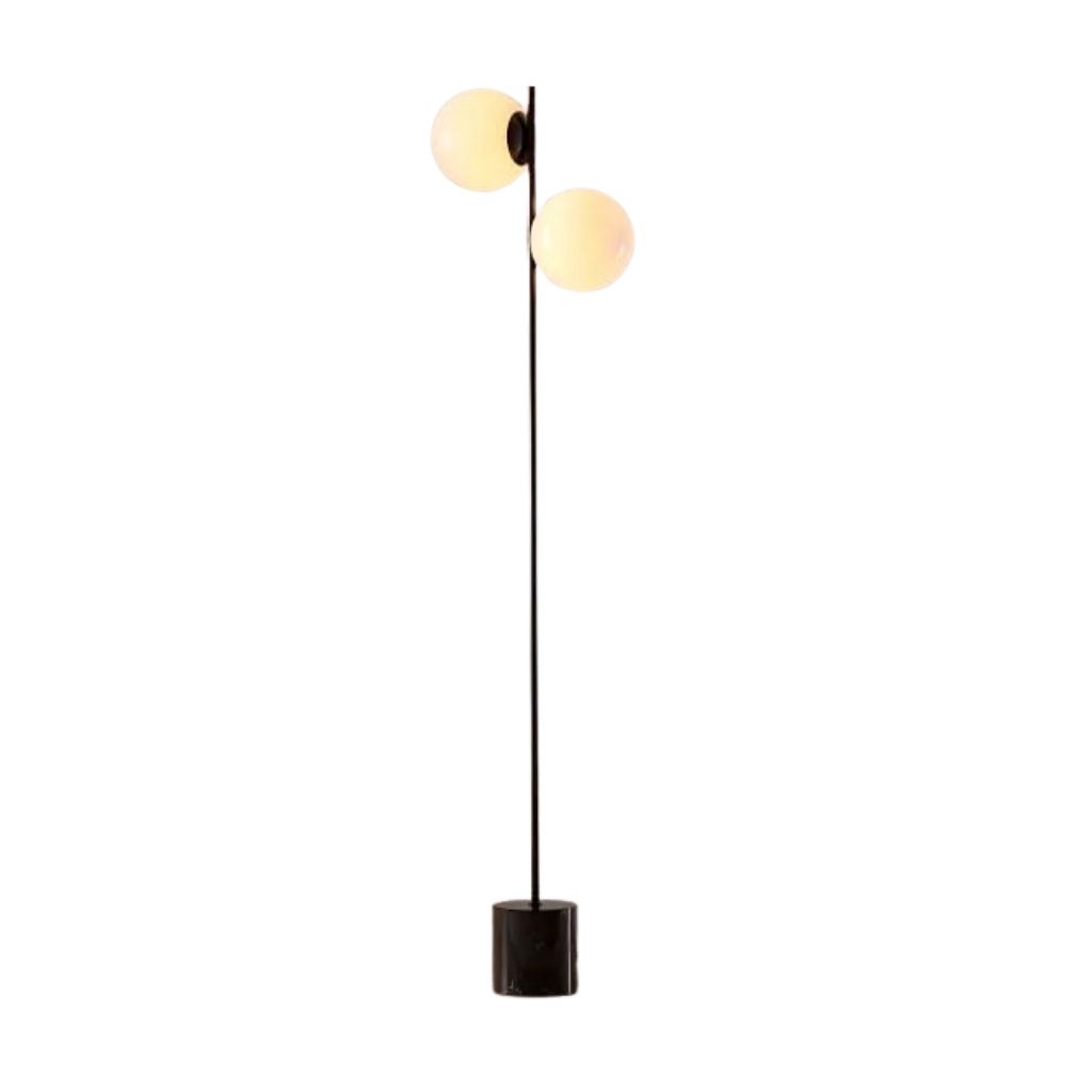 Modern Black Steel Floor Lamp With Marble Base and 2 Opal Globes - YL749 0