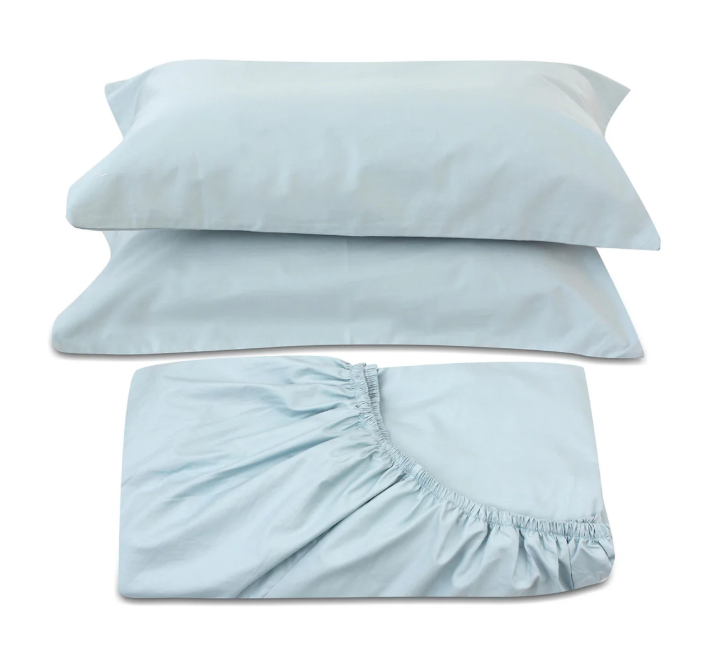 Light Blue Fitted Sheet + Pillowcases (400 TC) 0