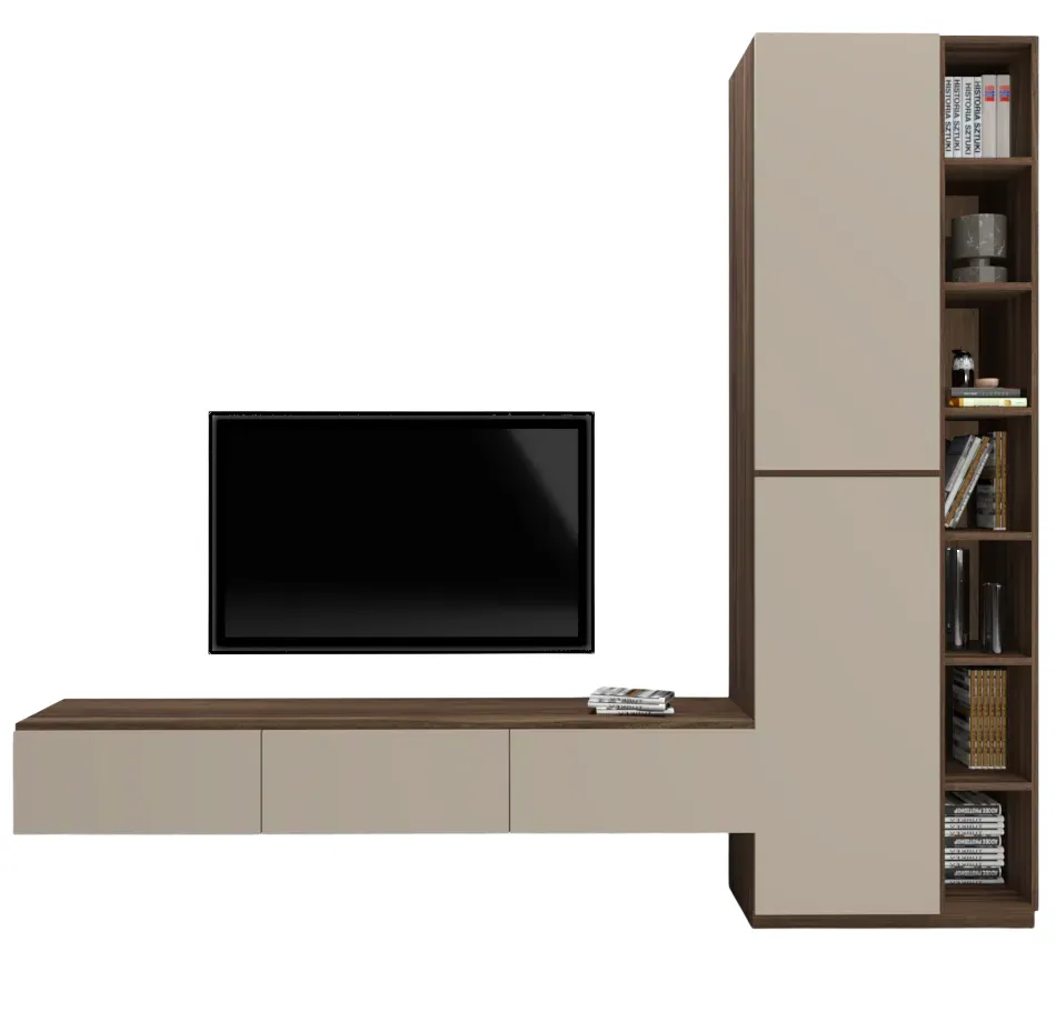 Timeless TV Unit With Integrated Bookshelf - Lacquered