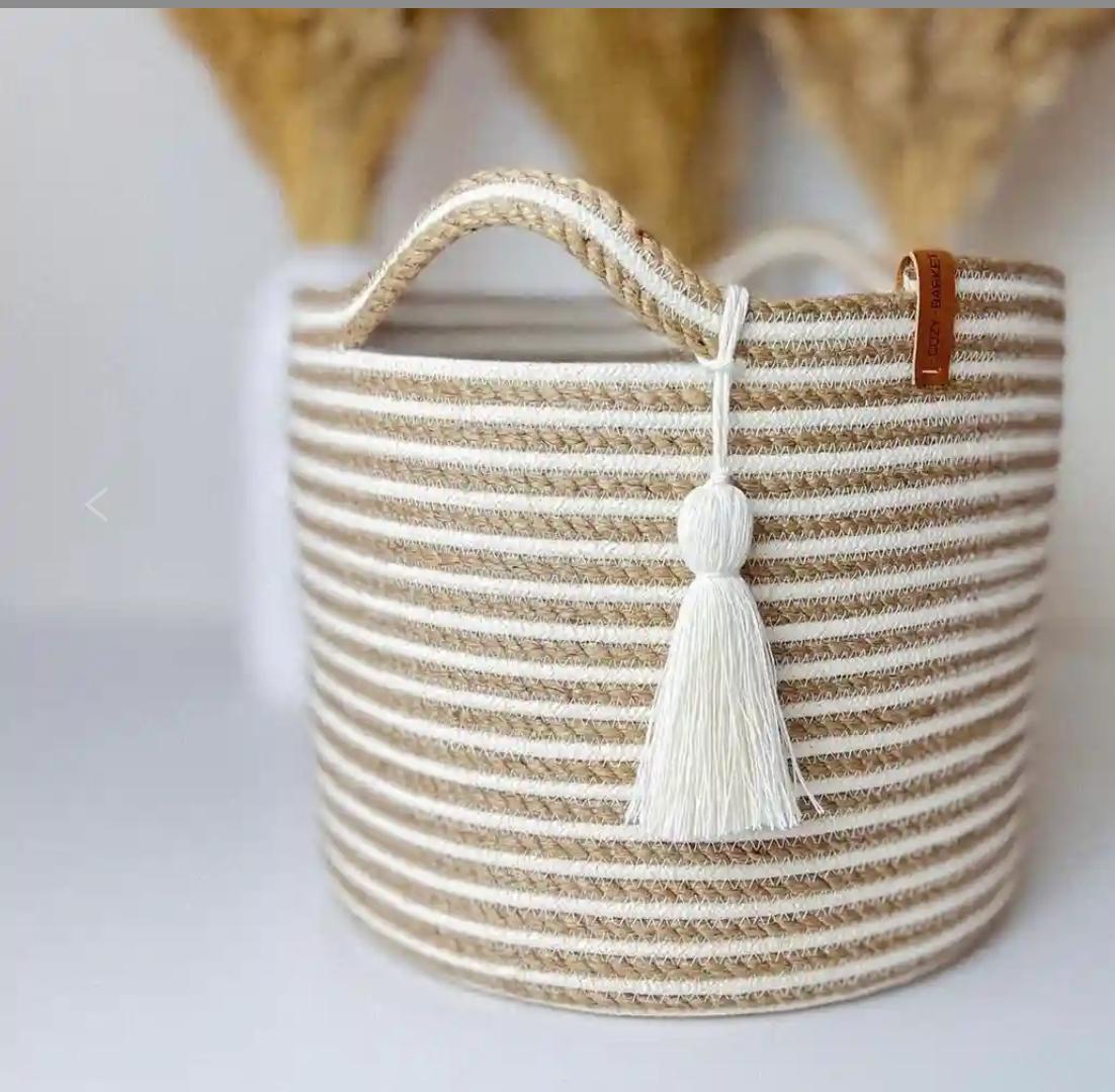 Darcy Woven Jute X Cotton Basket 0