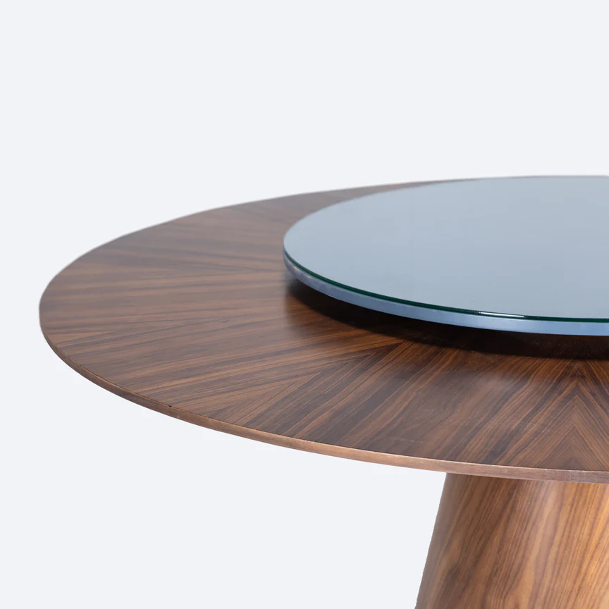 طاولة طعام أوربيت دائرية بتشطيب قشرة الجوز 2