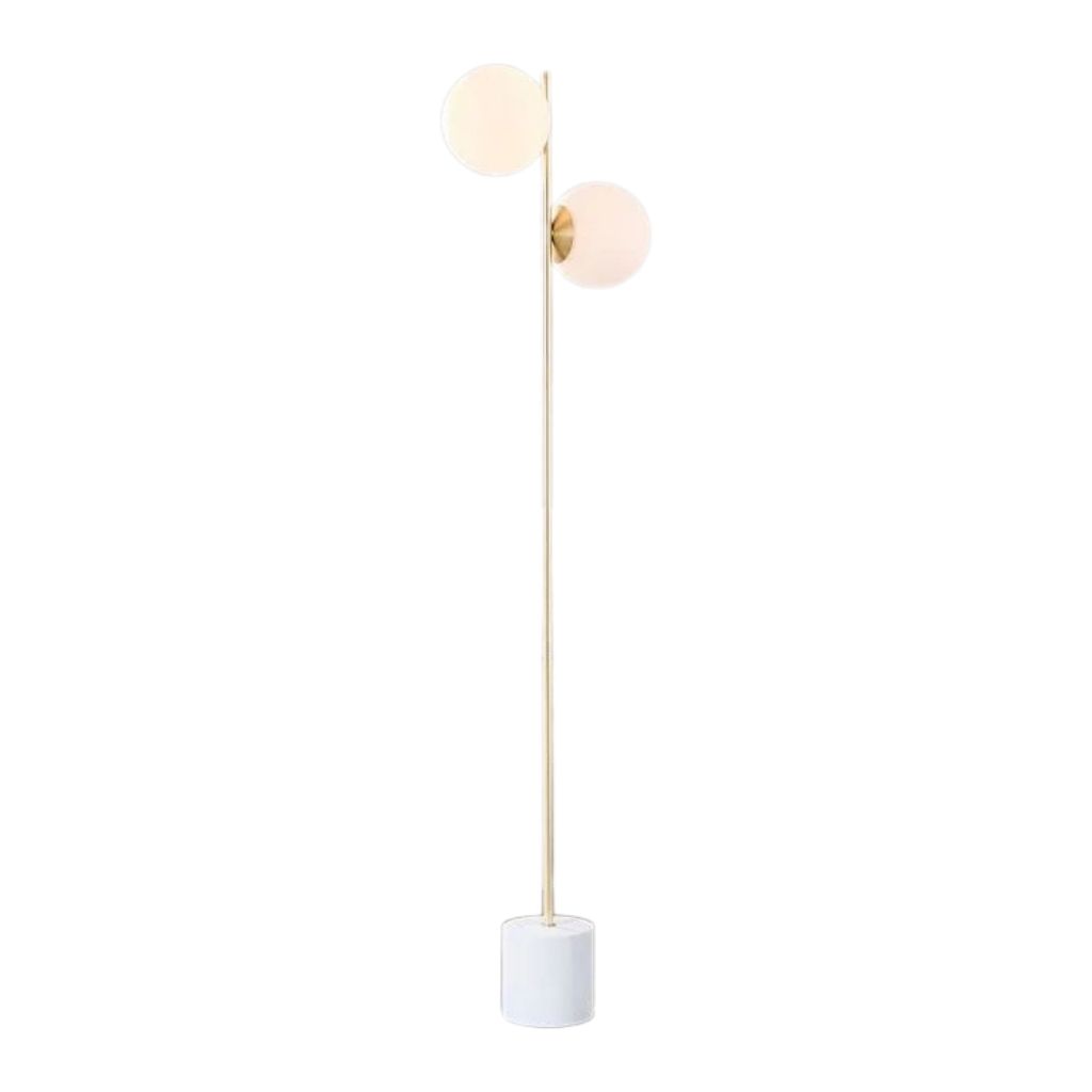 Modern Gold Steel Floor Lamp With Marble Base and 2 Opal Globes - YL750 0