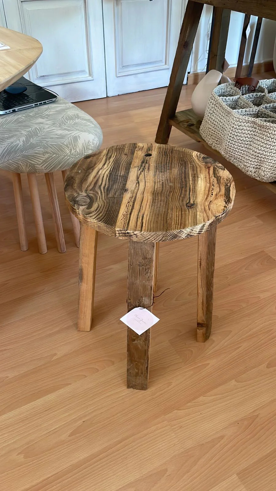 NJ Rough High Stool In Pine Wood - Round Design 3