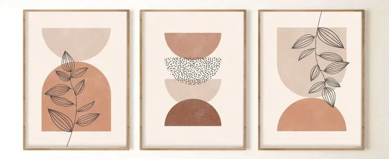 Minimalist Abstract Arches Printed Artwork with Botanical Design - Set of 3 0