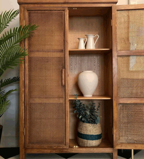 Cane Cabinet With Beech Pine Wood 1