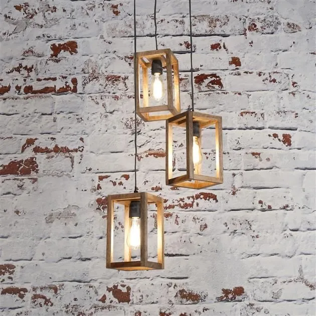 Modern Wood & Steel Ceiling Lamp – 3 Pendant Lights - YL110 1