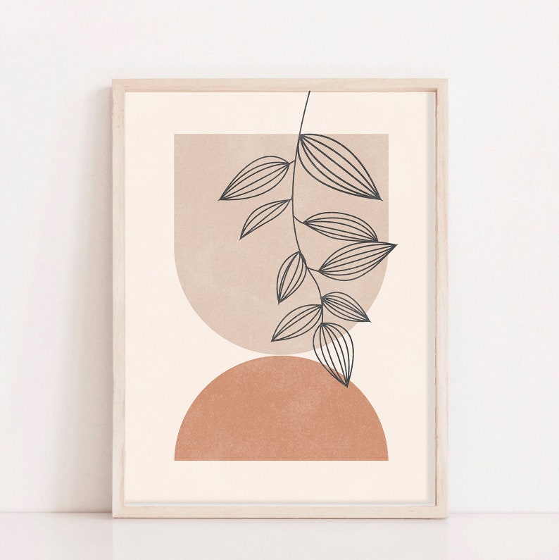 Elegant Printed Abstract Arch Art with Botanical Accents With Wooden Frame 0