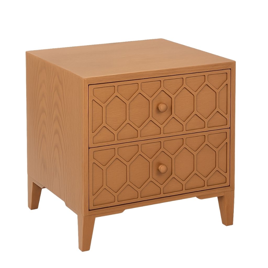 Beehive Nightstand - Natural Oak Wood - 2 Drawers 0