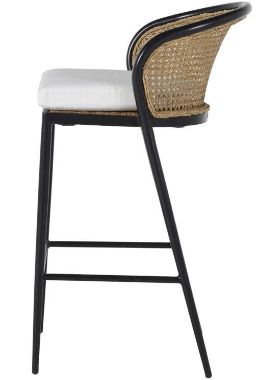 Orb Solid Oak Bar Stool With Upholstered Seat and Cane Backrest 1