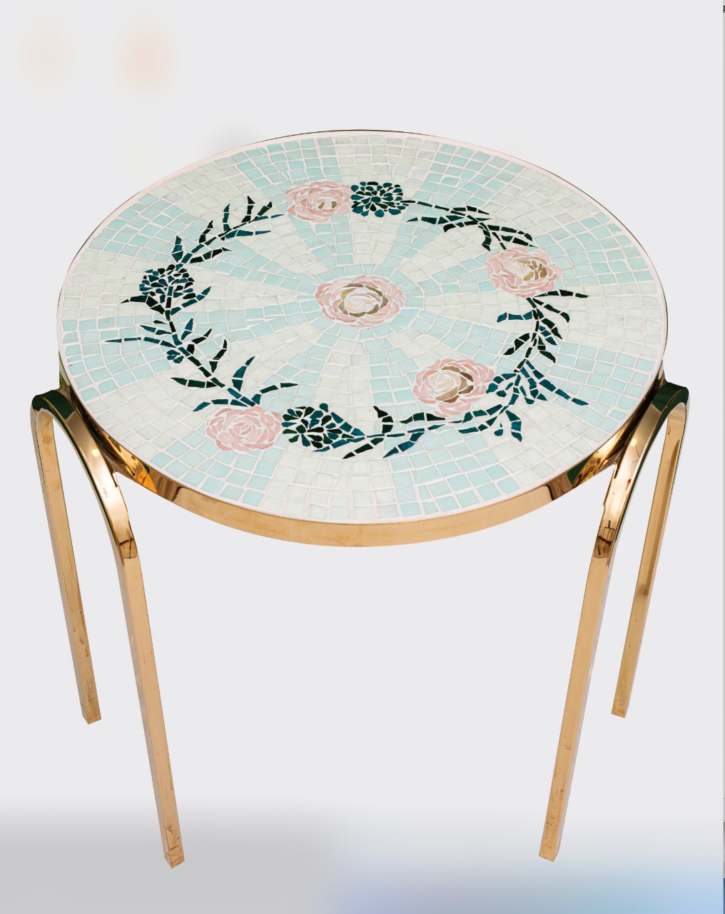 Dome Side Table I - Mosaic Top With Stainless Steel Legs 0