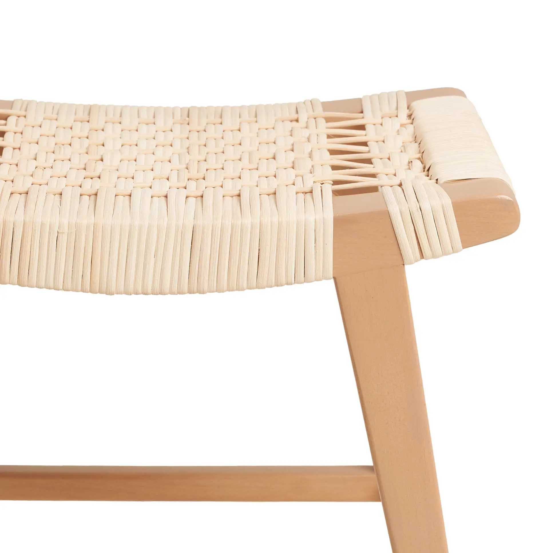 BP034 Stool With Slanted Beech Wood Legs & Woven Wicker Seat 1