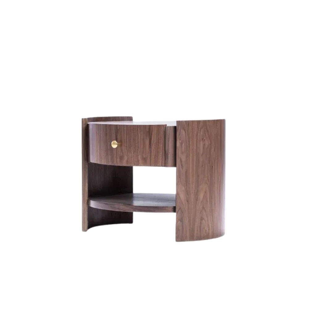 Curvy Nightstand - Walnut Veneer with Brass Knob 0