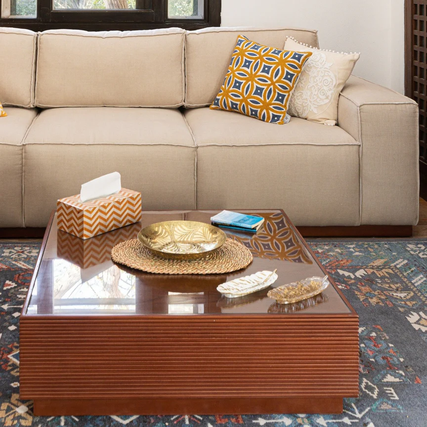 Ravel Coffee Table - Glass Top - Beech Wood 2