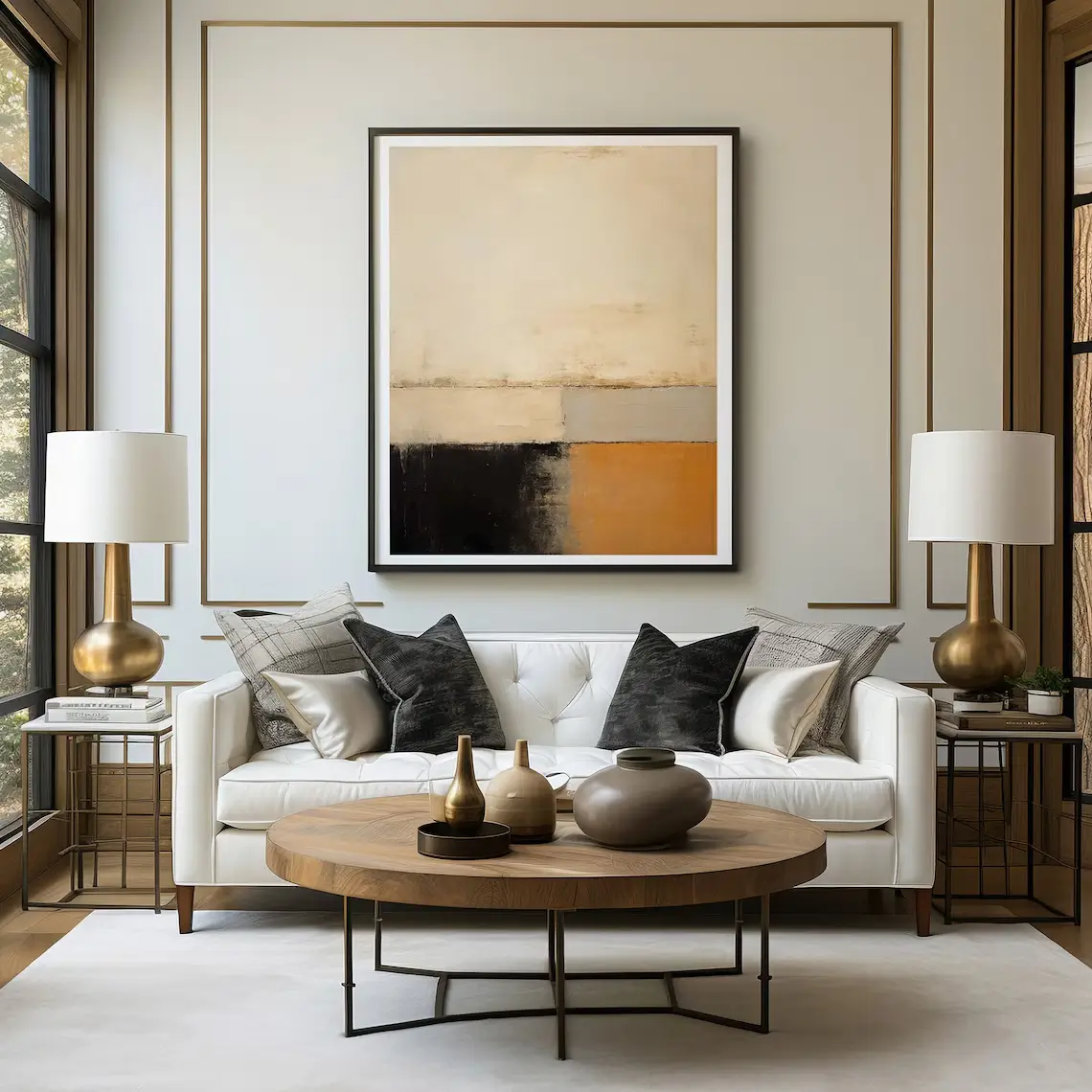 Minimalist Geometric Painting With Tinted Wood Frame 1