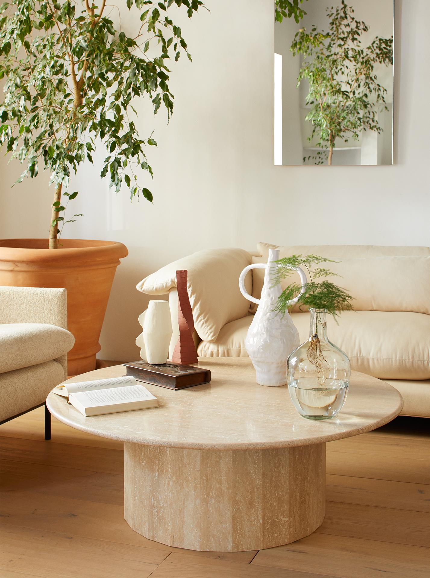 ASHBY Marble Coffee Table - Travertine - Round Shape 1
