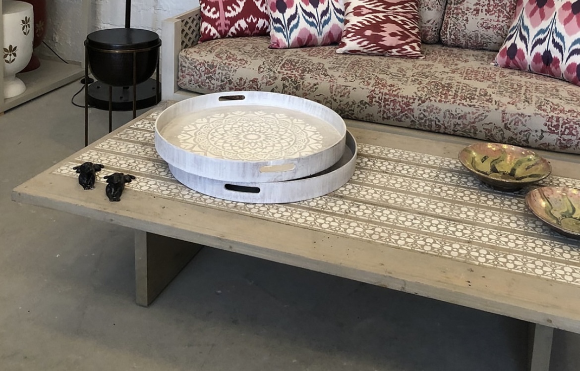 Alor Handcrafted Coffee Table With Stenciled Floral Design 2