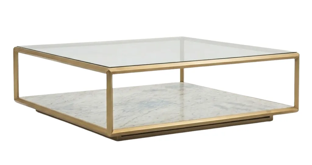 Leo Coffee Table AG2004 - Glass & Carrara Tops - Metal Frame image