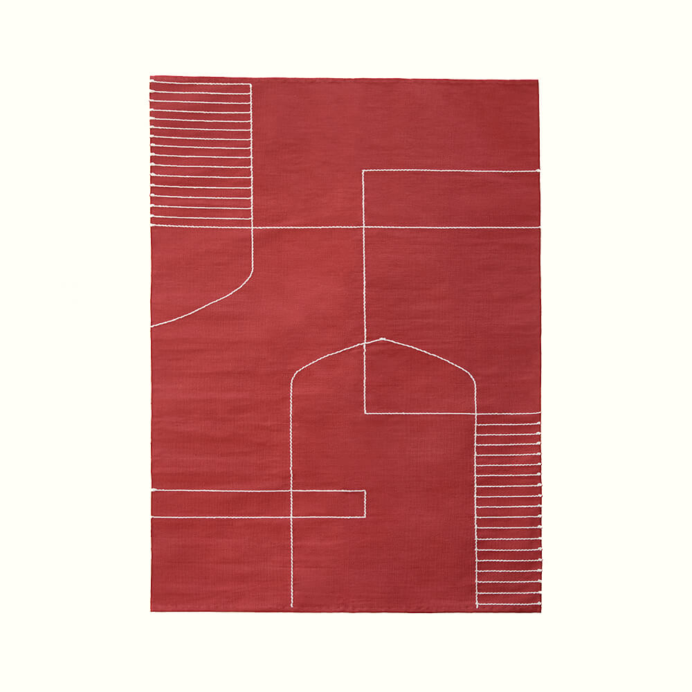 Solid Temple Handwoven Cotton Rug – Modern Red with Linear Patterns ...